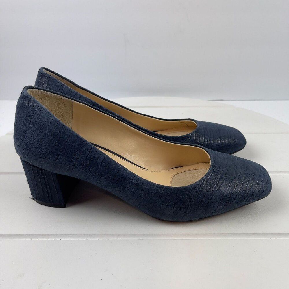 Alex Marie Womens Size 10M BLUE Suede Leather Pumps Heels Block Heel Perforated